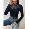 imageOYOANGLE Womens Elegant Lace Long Sleeve Mock Neck Embroidery Slim Fit Bodysuit Tee TopsRoyal Blue