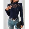 imageOYOANGLE Womens Elegant Lace Long Sleeve Mock Neck Embroidery Slim Fit Bodysuit Tee TopsRoyal Blue