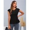 imageOYOANGLE Womens Elegant Sheer Mesh Cap Sleeve Ruffle Hem Flared Work Peplum Blouse TopsBlack