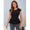 imageOYOANGLE Womens Elegant Sheer Mesh Cap Sleeve Ruffle Hem Flared Work Peplum Blouse TopsBlack