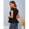 imageOYOANGLE Womens Elegant Sheer Mesh Cap Sleeve Ruffle Hem Flared Work Peplum Blouse TopsBlack