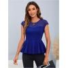 imageOYOANGLE Womens Elegant Sheer Mesh Cap Sleeve Ruffle Hem Flared Work Peplum Blouse TopsRoyal Blue