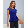 imageOYOANGLE Womens Elegant Sheer Mesh Cap Sleeve Ruffle Hem Flared Work Peplum Blouse TopsRoyal Blue