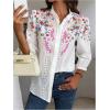 imageOYOANGLE Womens Floral Eyelet Embroidery Band Collared 34 Puff Sleeve Blouses Button Down Casual ShirtsHot Pink
