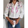 imageOYOANGLE Womens Floral Eyelet Embroidery Band Collared 34 Puff Sleeve Blouses Button Down Casual ShirtsHot Pink