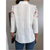 imageOYOANGLE Womens Floral Eyelet Embroidery Band Collared 34 Puff Sleeve Blouses Button Down Casual ShirtsHot Pink