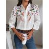 imageOYOANGLE Womens Floral Eyelet Embroidery Band Collared 34 Puff Sleeve Blouses Button Down Casual ShirtsMulticolor