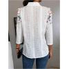 imageOYOANGLE Womens Floral Eyelet Embroidery Band Collared 34 Puff Sleeve Blouses Button Down Casual ShirtsMulticolor