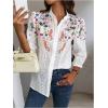 imageOYOANGLE Womens Floral Eyelet Embroidery Band Collared 34 Puff Sleeve Blouses Button Down Casual ShirtsMulticolor