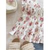 imageOYOANGLE Womens Floral Print Tie Front V Neck TShirt Ruffle Cap Sleeve Ruffle Hem Peplum TopsWhite and Floral