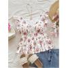 imageOYOANGLE Womens Floral Print Tie Front V Neck TShirt Ruffle Cap Sleeve Ruffle Hem Peplum TopsWhite and Floral