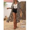 imageOYOANGLE Womens Leopard Print Open Front 34 Sleeve Kimono Cardigan Side Split Swimsuit Cover UpBrown Black