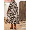 imageOYOANGLE Womens Leopard Print Open Front 34 Sleeve Kimono Cardigan Side Split Swimsuit Cover UpBrown Black