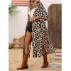 imageOYOANGLE Womens Leopard Print Open Front 34 Sleeve Kimono Cardigan Side Split Swimsuit Cover UpBrown Black