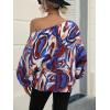 imageOYOANGLE Womens Long Sleeve Blouses One Shoulder Boho Printed Colorful Casual Dressy Fall TopMulti Print