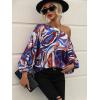imageOYOANGLE Womens Long Sleeve Blouses One Shoulder Boho Printed Colorful Casual Dressy Fall TopMulti Print