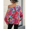 imageOYOANGLE Womens Long Sleeve Blouses One Shoulder Boho Printed Colorful Casual Dressy Fall TopMulticolor