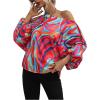 imageOYOANGLE Womens Long Sleeve Blouses One Shoulder Boho Printed Colorful Casual Dressy Fall TopMulticolor
