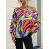 imageOYOANGLE Womens Long Sleeve Blouses One Shoulder Boho Printed Colorful Casual Dressy Fall TopOrange Printed
