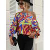 imageOYOANGLE Womens Long Sleeve Blouses One Shoulder Boho Printed Colorful Casual Dressy Fall TopOrange Printed