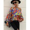 imageOYOANGLE Womens Long Sleeve Blouses One Shoulder Boho Printed Colorful Casual Dressy Fall TopOrange Printed