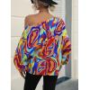 imageOYOANGLE Womens Long Sleeve Blouses One Shoulder Boho Printed Colorful Casual Dressy Fall TopOrange Printed