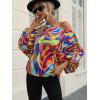 imageOYOANGLE Womens Long Sleeve Blouses One Shoulder Boho Printed Colorful Casual Dressy Fall TopOrange Printed