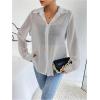 imageOYOANGLE Womens Mesh Sheer Long Sleeve Shirt See Through Button Down Blouse TopLight Grey