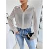 imageOYOANGLE Womens Mesh Sheer Long Sleeve Shirt See Through Button Down Blouse TopLight Grey