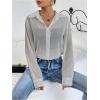 imageOYOANGLE Womens Mesh Sheer Long Sleeve Shirt See Through Button Down Blouse TopLight Grey
