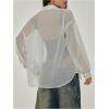 imageOYOANGLE Womens Mesh Sheer Long Sleeve Shirt See Through Button Down Blouse TopOffwhite