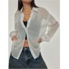 imageOYOANGLE Womens Mesh Sheer Long Sleeve Shirt See Through Button Down Blouse TopOffwhite