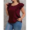 imageOYOANGLE Womens Plus Size Square Neck Ruffle Cap Sleeve Shirts Bowknot Back Loose Fit Casual Pullover BlousesBurgundy