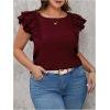 imageOYOANGLE Womens Plus Size Square Neck Ruffle Cap Sleeve Shirts Bowknot Back Loose Fit Casual Pullover BlousesBurgundy