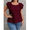 imageOYOANGLE Womens Plus Size Square Neck Ruffle Cap Sleeve Shirts Bowknot Back Loose Fit Casual Pullover BlousesBurgundy