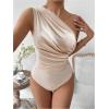 imageOYOANGLE Womens Ruched One Shoulder Sleeveless Slim Fit One Piece Bodysuit Tank TopsApricot