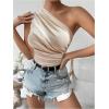 imageOYOANGLE Womens Ruched One Shoulder Sleeveless Slim Fit One Piece Bodysuit Tank TopsApricot