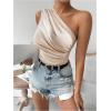 imageOYOANGLE Womens Ruched One Shoulder Sleeveless Slim Fit One Piece Bodysuit Tank TopsApricot