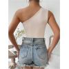 imageOYOANGLE Womens Ruched One Shoulder Sleeveless Slim Fit One Piece Bodysuit Tank TopsApricot