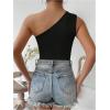 imageOYOANGLE Womens Ruched One Shoulder Sleeveless Slim Fit One Piece Bodysuit Tank TopsBlack