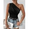 imageOYOANGLE Womens Ruched One Shoulder Sleeveless Slim Fit One Piece Bodysuit Tank TopsBlack