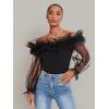 imageOYOANGLE Womens Ruffle Off Shoulder Blouse Mesh Puff Sleeve Party Tops Fitted Tee ShirtBlack