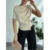 imageOYOANGLE Womens Satin 3D Flower One Shoulder Ruched Blouse Short Sleeve Elegant Work Office Shirt TopApricot