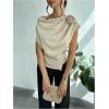 imageOYOANGLE Womens Satin 3D Flower One Shoulder Ruched Blouse Short Sleeve Elegant Work Office Shirt TopApricot