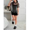 imageOYOANGLE Womens See Through Top Metallic Mesh Sheer Short Sleeve Rave TShirtBlack