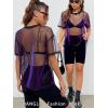 imageOYOANGLE Womens See Through Top Metallic Mesh Sheer Short Sleeve Rave TShirtBlack Purple