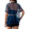 imageOYOANGLE Womens See Through Top Metallic Mesh Sheer Short Sleeve Rave TShirtBlue