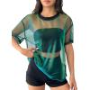 imageOYOANGLE Womens See Through Top Metallic Mesh Sheer Short Sleeve Rave TShirtGreen