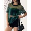 imageOYOANGLE Womens See Through Top Metallic Mesh Sheer Short Sleeve Rave TShirtGreen