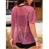imageOYOANGLE Womens See Through Top Metallic Mesh Sheer Short Sleeve Rave TShirtPink